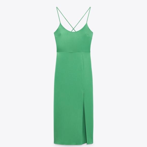 ZARA Kelly Green Stretch Cross Back Slit Midi Dress $49.90 - Picture 4 of 7